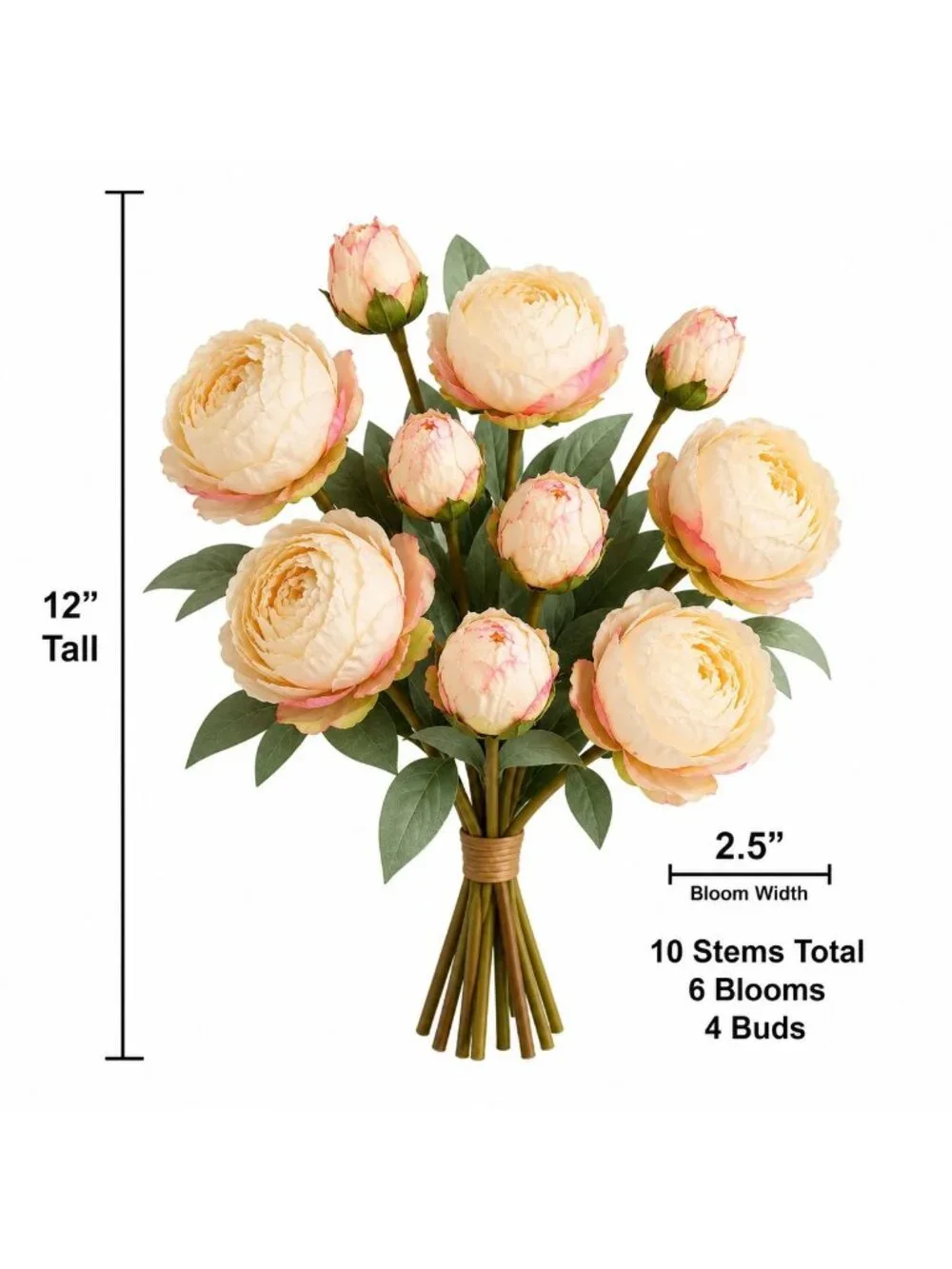 Faux Peony Bouquet Cream Pink Artificial Flowers Cottagecore Decor French Cottag